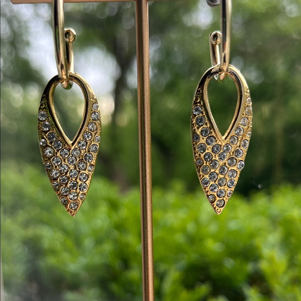 Gold Crystal Teardrop Charm Earrings